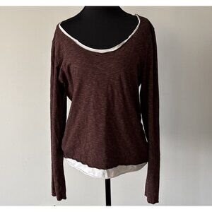 Horny Toad Women's Long Sleeve Top Brown Beige Layered Size L Nature Forest Boho